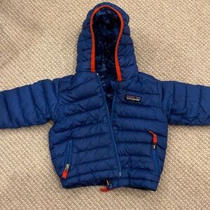 Patagonia Baby Down Sweater Navy Jacket with Red Trim - reversible